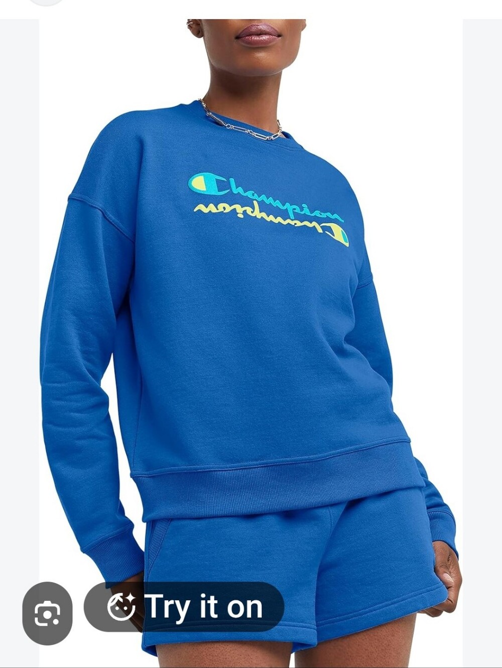 Champion Royal Blue Crewneck Sweatshirt with Yellow & Aqua Logo-Med